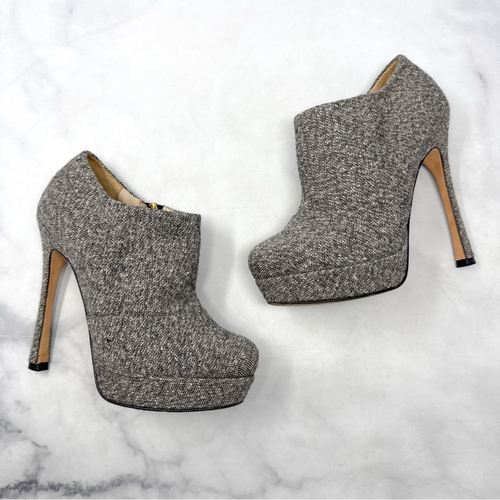 YSL Yves Saint Laurent Y2K Vintage Glitter Tweed Platform Heeled Ankle Boots - Picture 2 of 14